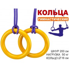 Кольца гимнастические д 16 см  2шт нагрузка 50 кг  жёлтый