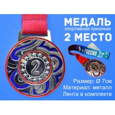 Медаль двусторонняя с лентой (перелив), 2 место. Диаметр медали 7 см: 1902-Y-2