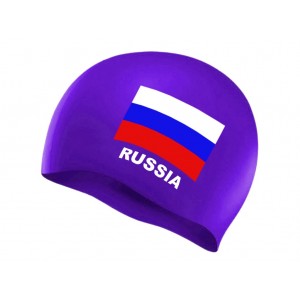 Шапочка для плавания SPRINTER. Классический дизайн с изображением флага России.  (Синий)