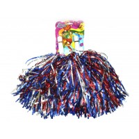 Помпоны для черлидинга металлизированные. Цвет триколор. Ручка пластмассовая: длина 10 см, диаметр 2