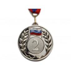 Медаль спортивная с лентой 2 место d - 6,5 см :5201-11