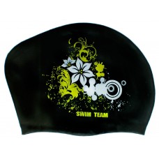 Шапочка для плавания для длинных волос цветы: KW-F  (Чёрный)